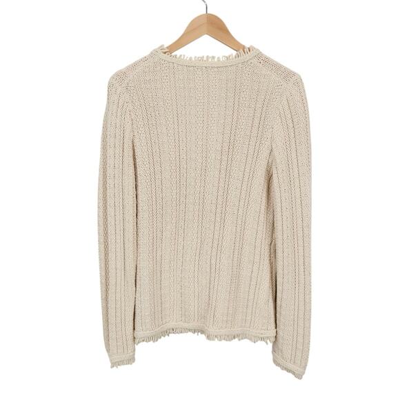 J.Crew Textured Cable-Knit Wool-Blend Lady Jacket With Fringe Bone Cream Medium - Picture 3 of 8